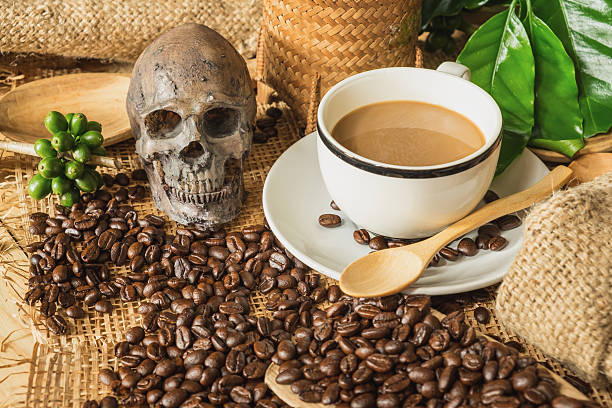 istock still life photography, coffee beans with skull 621484132