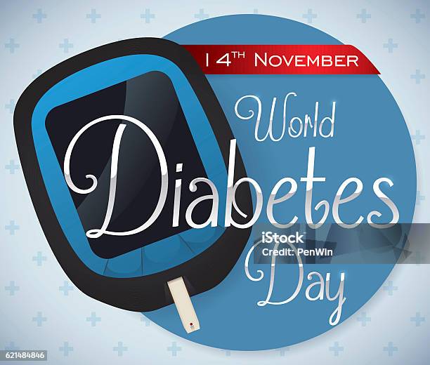 Electronic Glucometer With Reminder Date Of World Diabetes Day Stock Illustration - Download Image Now