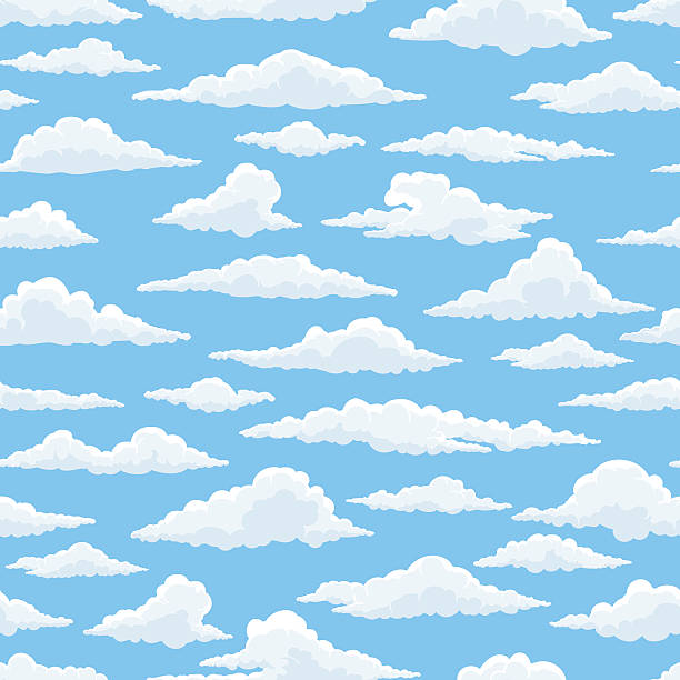 ilustraciones, imágenes clip art, dibujos animados e iconos de stock de nubes blancas cielo azul patrón sin costuras - cielo ilustraciones