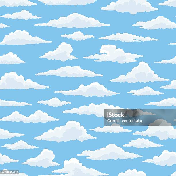Белые Облака Голубое Небо Бесшовные Картины — стоковая векторная графика и другие изображения на тему Облако - Облако, Облачный пейзаж, Небо