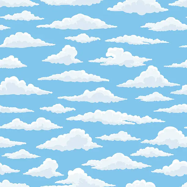 Vector illustration of White clouds blue sky seamless pattern