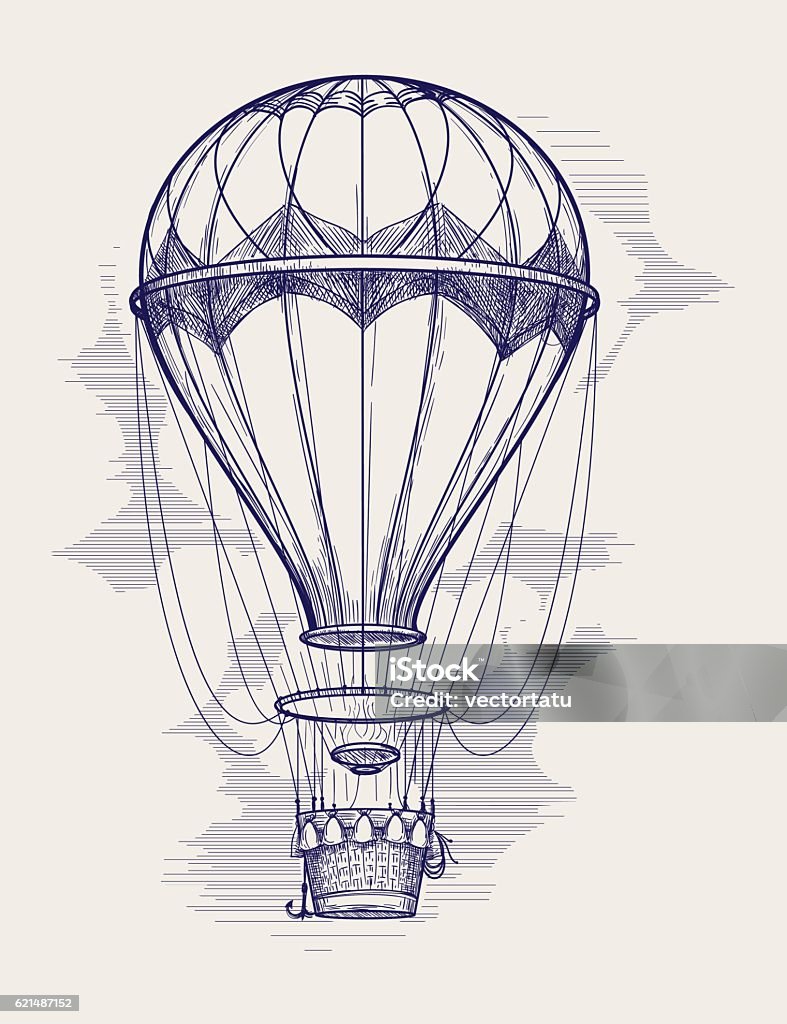 Hot air balloon ball pen sketch Hot air balloon ball pen sketch vector illustration Balloon stock vector