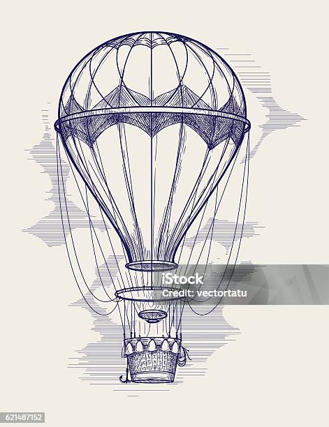 Hot Air Balloon Ball Pen Sketch Stock Illustration - Download Image Now - Balloon, Heat - Temperature, Wind