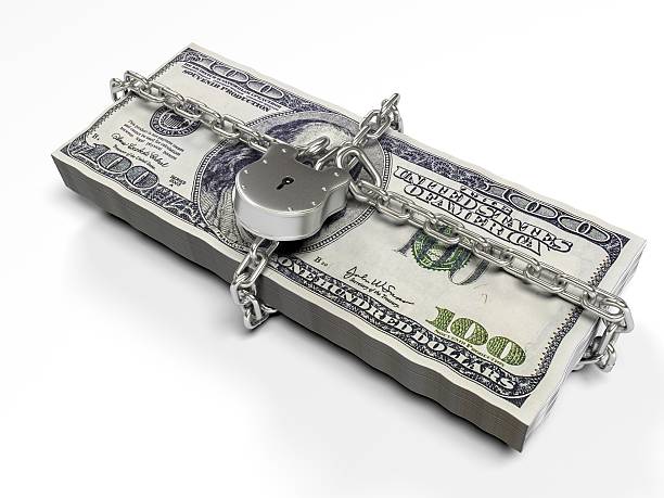 istock isolated on a white background pack dollars closed lock, the 621491608