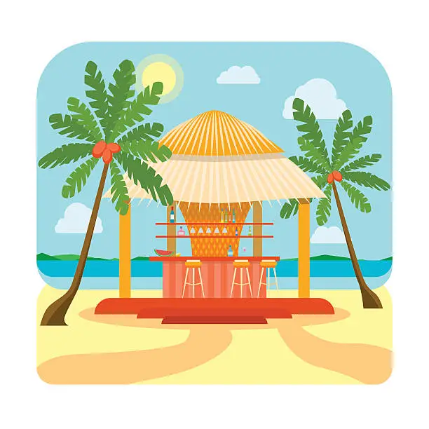 Vector illustration of Tropical Beach Bar Summer Holiday or Vacation. Vector