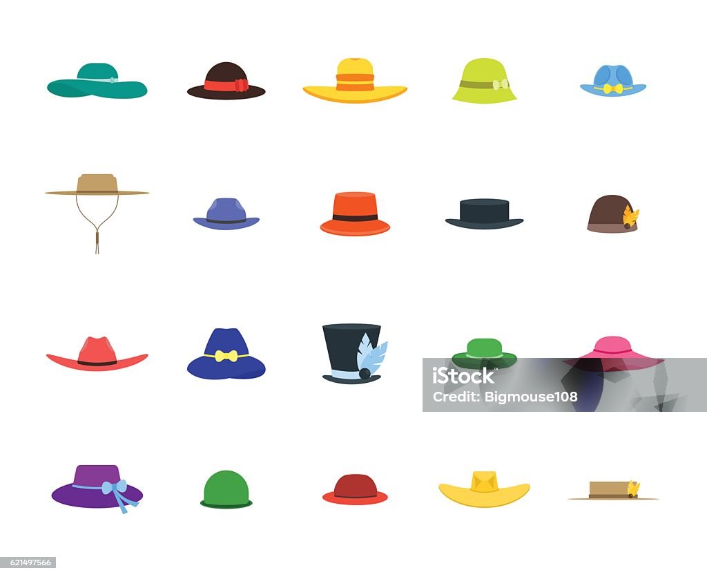 Hats Set Fashion for Men and Women. Vector Color Hats Set Fashion for Men and Women. Flat Design Style. Vector illustration Hat stock vector