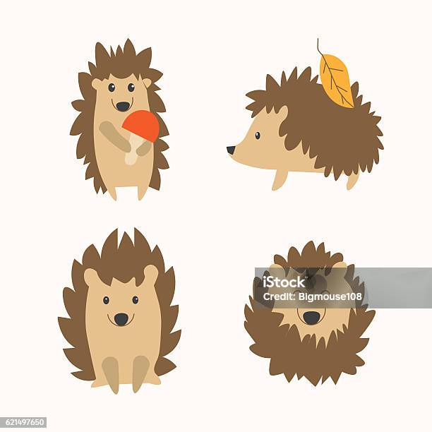 Cartoon Hedgehog Set Vector Stock Illustration - Download Image Now - Hedgehog, Public Park, Animal