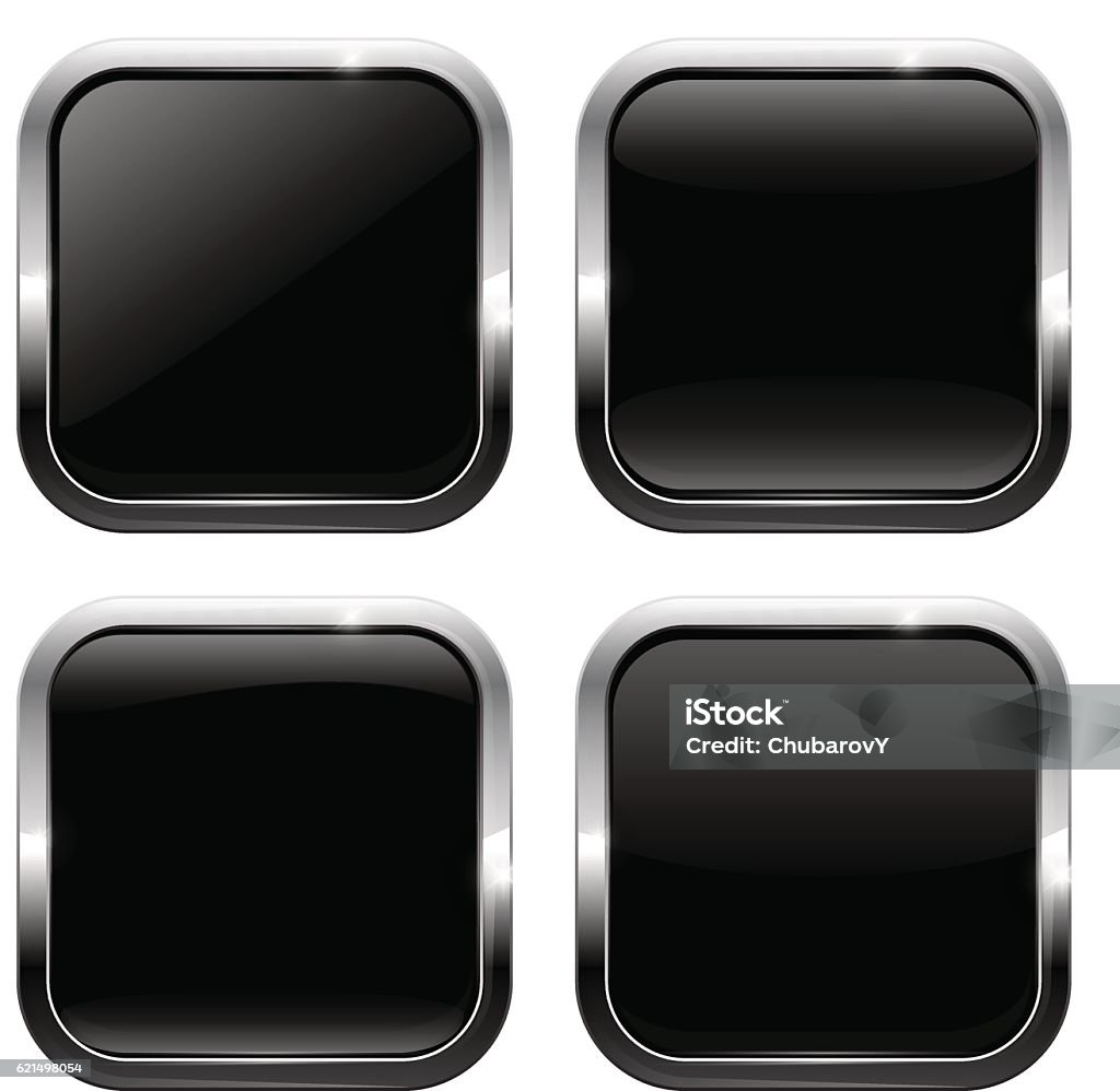 Square Button Backgrounds Black Square Buttons With Chrome Frame Stock Illustration - Download ...