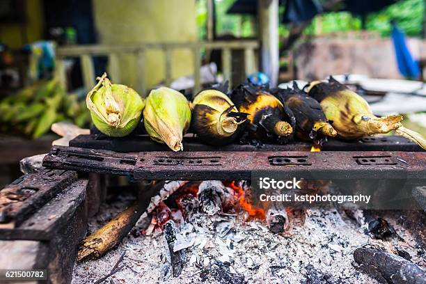 Grilled Corns Sold In Roadside Stall In Borneo Stock Photo - Download Image Now - Barbecue - Meal, Barbecue Grill, Burnt