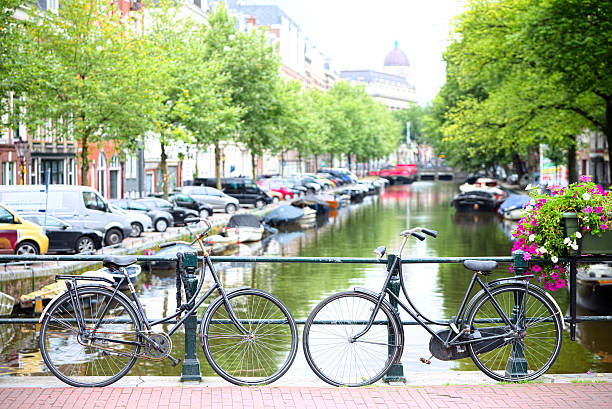 istock Bicycles tied to a bridge in Amsterdam 621501390