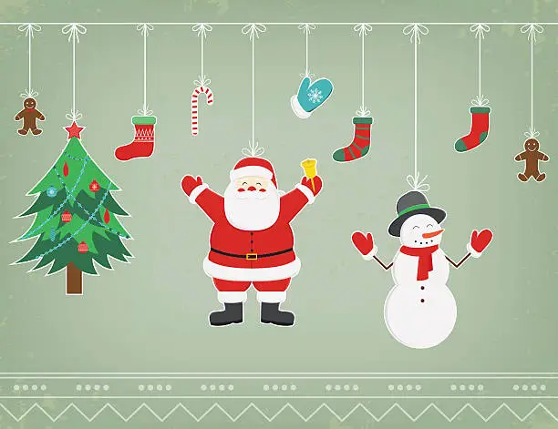Vector illustration of Christmas composition with funny christmas characters and decoration elements. Vector