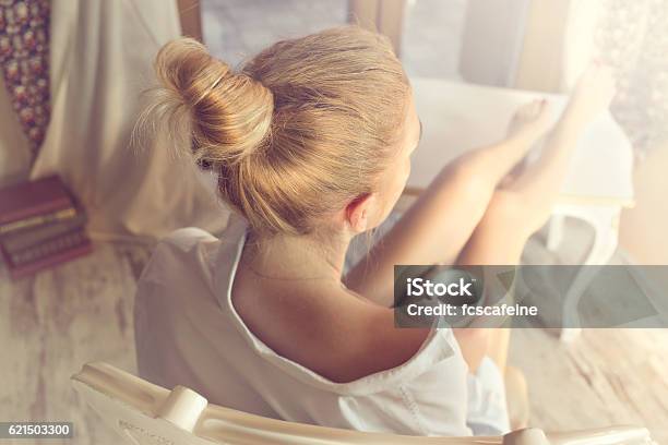 Woman Sipping Coffee In A Magic Moment Of Quiet Stock Photo - Download Image Now - Tea - Hot Drink, Domestic Life, Pampering