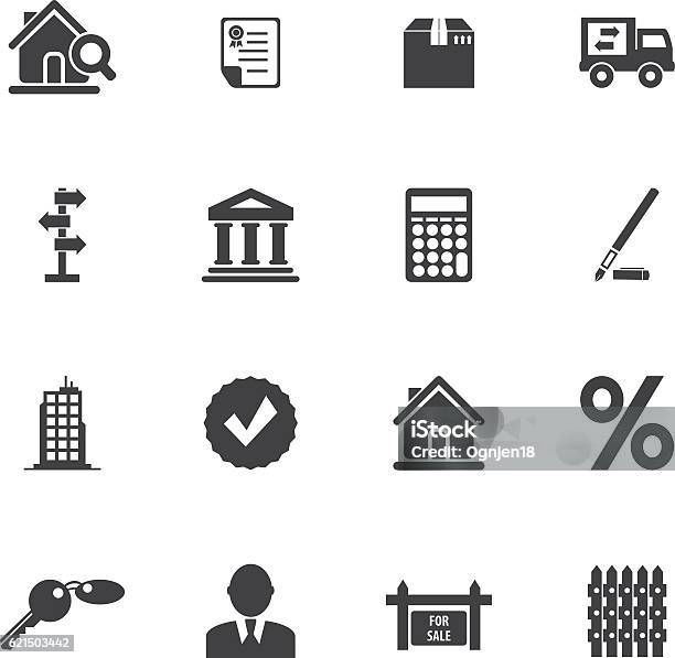 Immobilier Icon Set Vecteurs libres de droits et plus d'images vectorielles de Accord - Concepts - Accord - Concepts, Badge, Banque