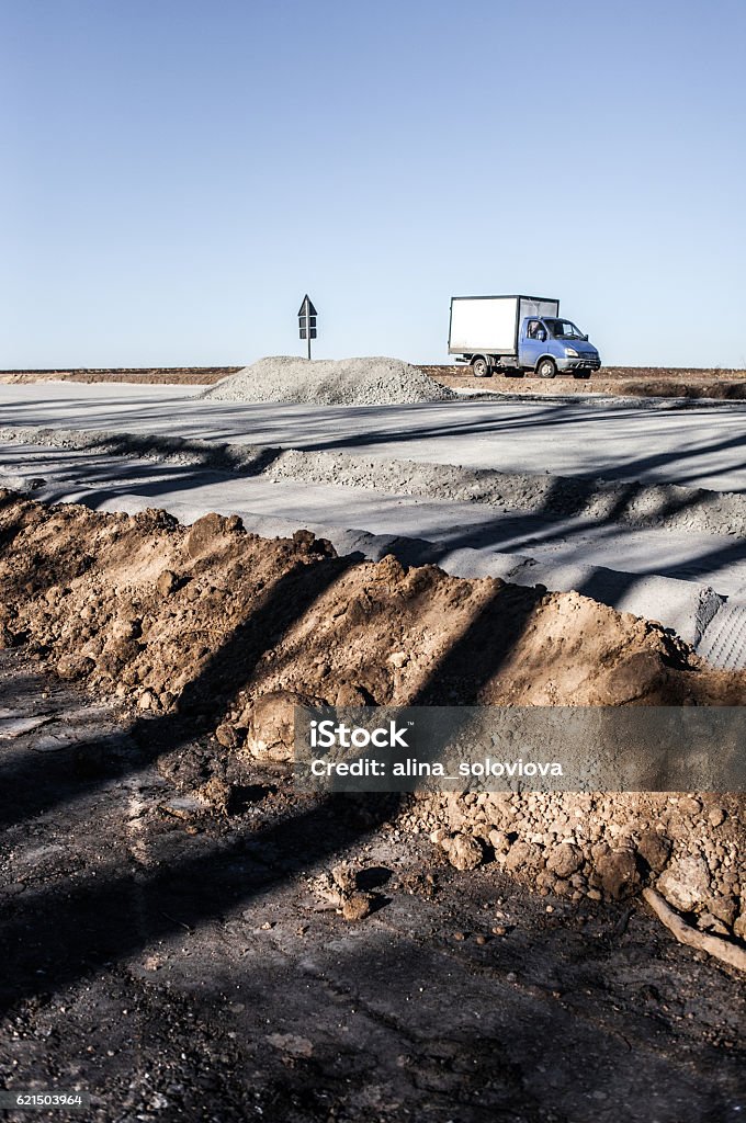 Erdarbeiten auf der Autobahn - Lizenzfrei Asphalt Stock-Foto