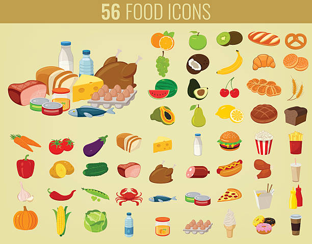 Food and drinks icons set. Flat design icons. Vector Food and drinks icons set. Flat design icons. Vector illustration meat borders stock illustrations