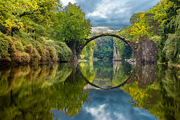 istock autumn in the park Kromlau, rhododendrons valley, Devil's bridge 621506372
