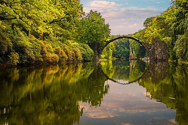 istock autumn in the park Kromlau, rhododendrons valley, Devil's bridge 621571318