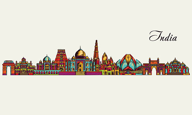 Hand drawn India skyline. Vector illustration colorful vector illustration of India symbol of india stock illustrations