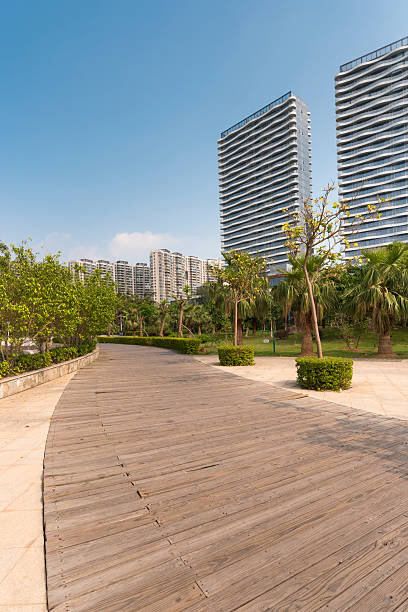 istock Wood pavement and new apartment 621583258