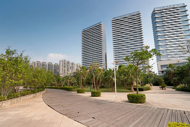istock Wood pavement and new apartment 621584420