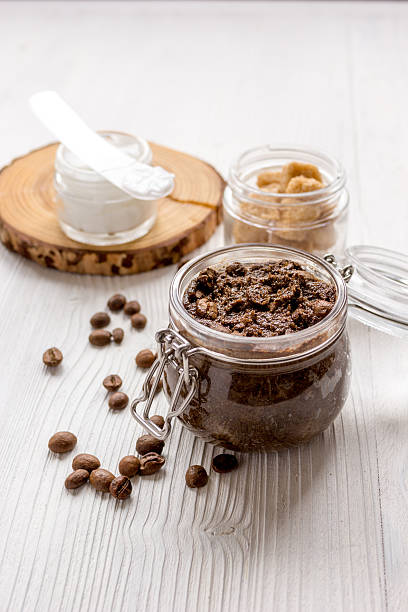 istock jar coffee-chocolate scrub on wooden table 621584606