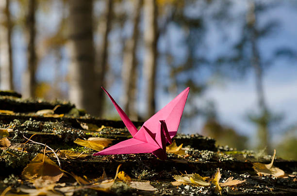 istock Pink crane in wood 621586110