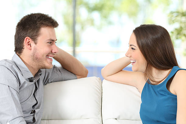 istock Couple looking each other at home 621586488