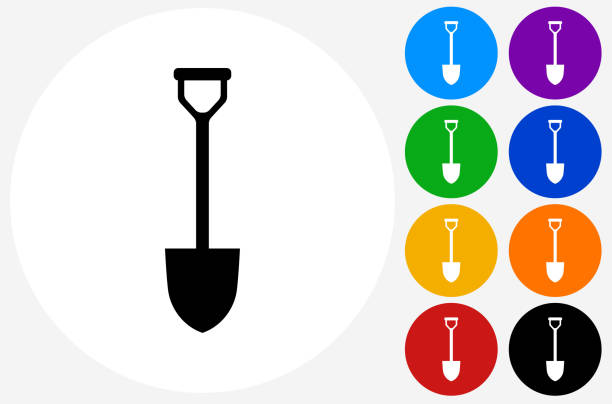 Shovel Icon on Flat Color Circle Buttons Shovel Icon on Flat Color Circle Buttons. This 100% royalty free vector illustration features the main icon pictured in black inside a white circle. The alternative color options in blue, green, yellow, red, purple, indigo, orange and black are on the right of the icon and are arranged in two vertical columns. shovel stock illustrations