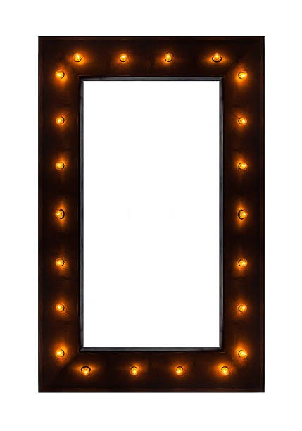 istock wooden square frame with lights around the edges and place 621587820