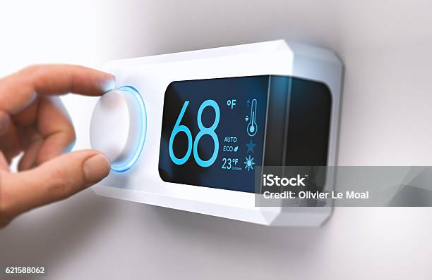 Thermostat Hausenergieeinsparung Stockfoto und mehr Bilder von Thermostat - Thermostat, Das Leben zu Hause, Wärme