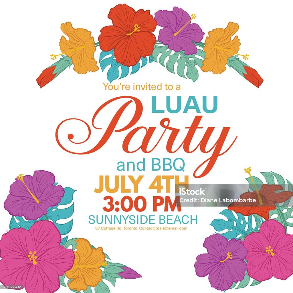 Vetores de Convite De Festa Havaiana Aloha Com Flores De Hibisco E Folhas e  mais imagens de 4 de Julho - iStock