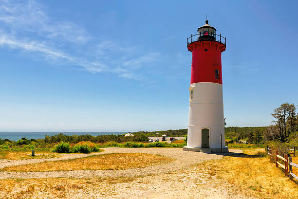 famous cape cod lighthouse, nauset lighthouse, massachusetts - nauset beach imagens e fotografias de stock