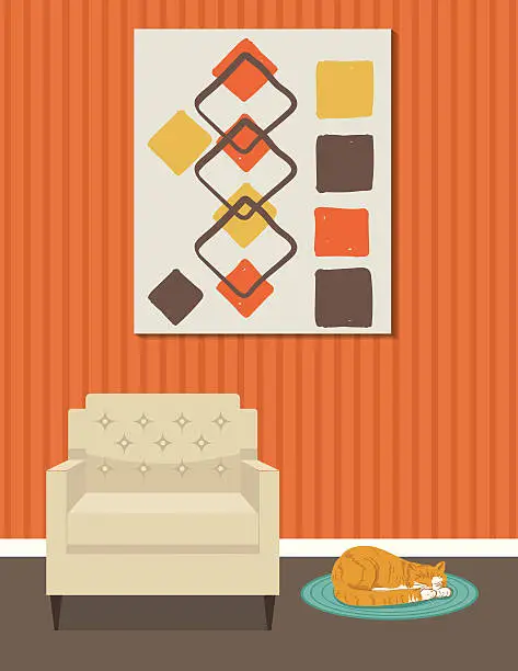 Vector illustration of Retro Style Living Room With Chair and Art