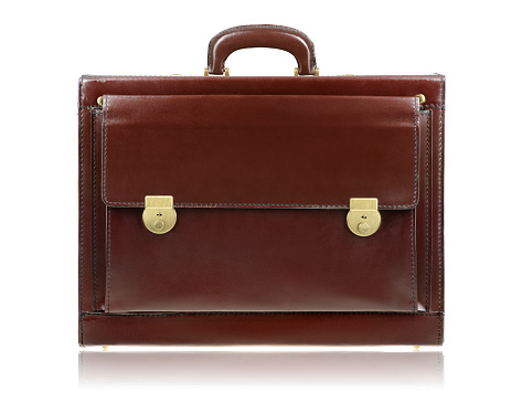 Brown leather briefcase isolated on the white background