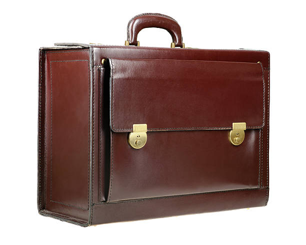 istock Brown leather briefcase isolated on the white background 621591416