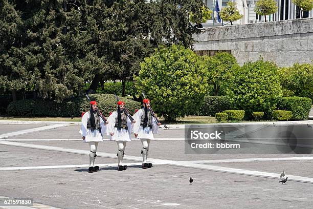 Evzon Guards In Athens Greece Stock Photo - Download Image Now - Adult, Armed Forces, Army