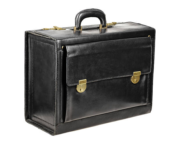 istock Black leather briefcase isolated on the white background 621591844