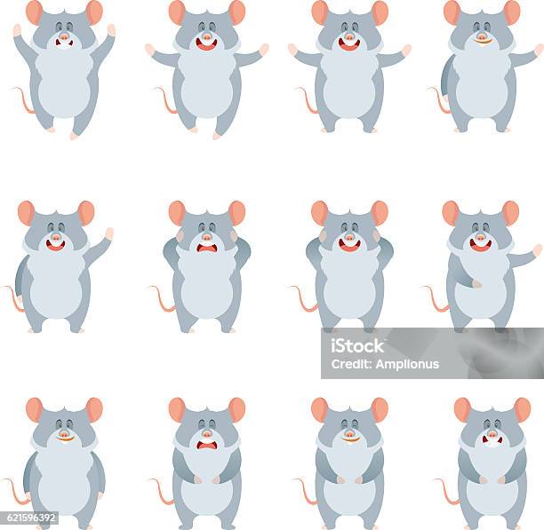 Set Of Flat Mouse Icons Stock Illustration - Download Image Now - Animal, Animal Body Part, Animal Ear