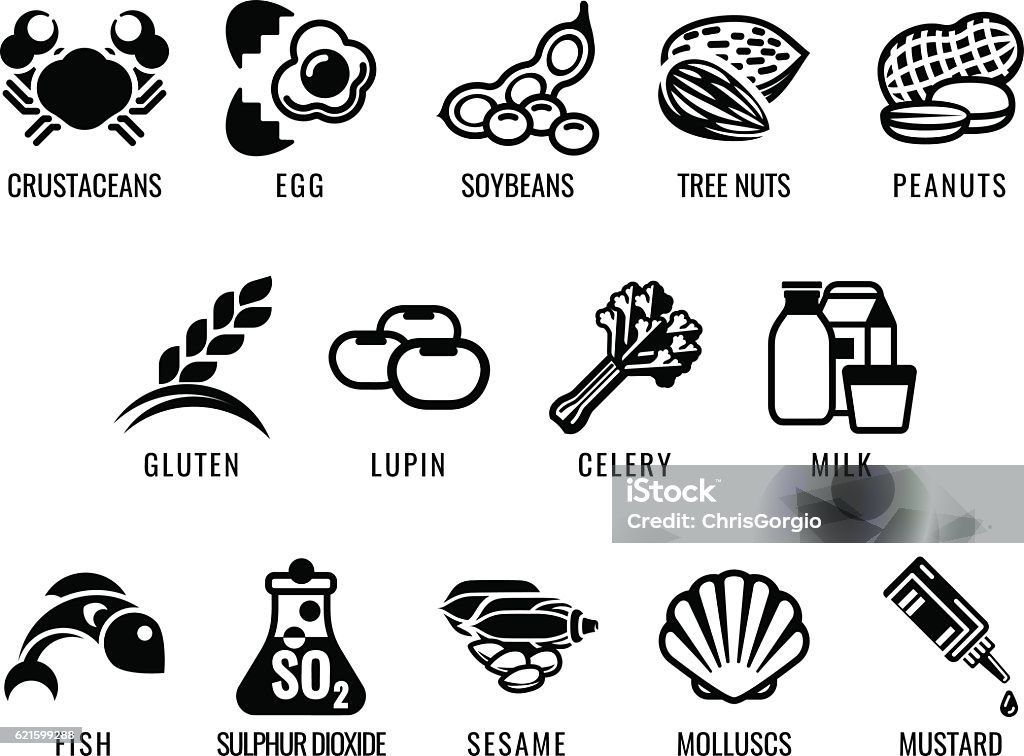 Lebensmittel-Allergen-Symbole - Lizenzfrei Icon Vektorgrafik