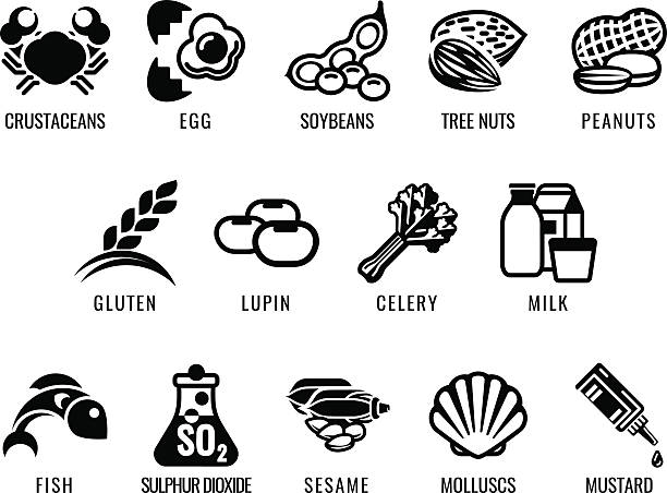 food allergen icons - nuts stock illustrations