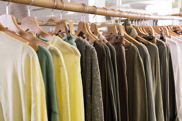 istock Hosiery clothing in apparel store interior 621601996