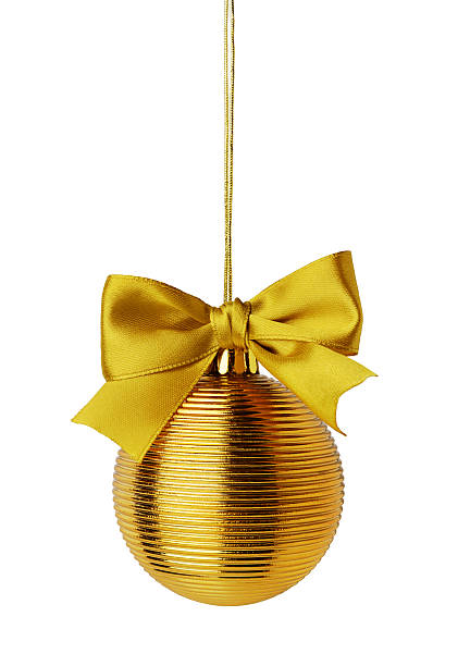 istock Golden Christmas ball with ribbon bow 621606072
