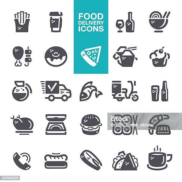 Food And Drink Delivery Icons Stock Illustration - Download Image Now - Alcohol - Drink, Barbecue Grill, Beer - Alcohol