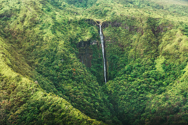 scenic honokohau aerial view hana maui waterfall haleakala national park - haleakala national park imagens e fotografias de stock