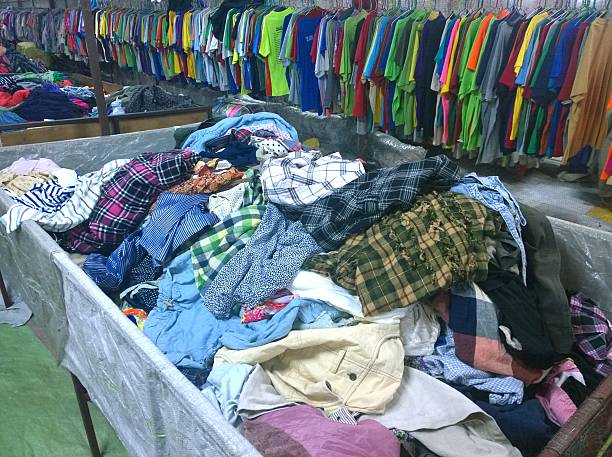 istock The Secondhand clothes in the market 621616726