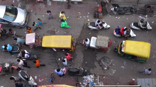 Aerial view of busy street in Delhi, India