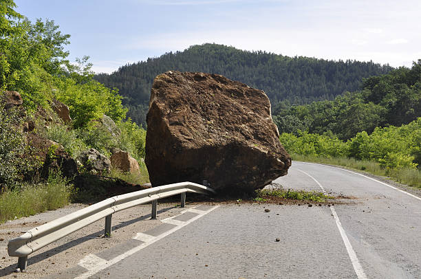 istock rock on the road - earthquake 621687684