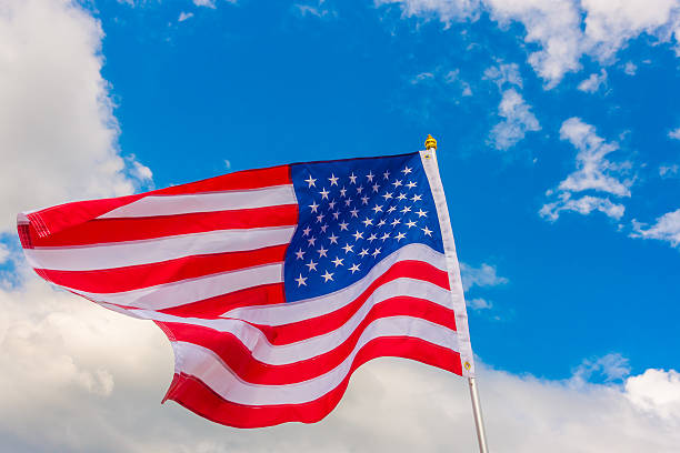 istock American flag against a blue sky 621688068