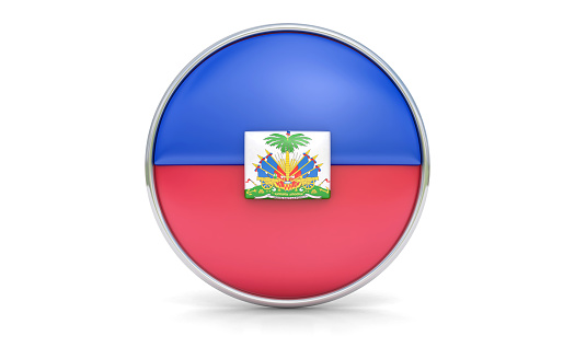 Round flag of the Haiti with more reflections, 3d render