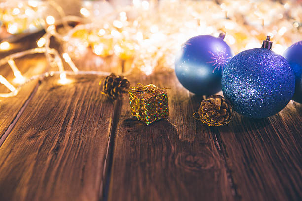 istock Christmas decoration on wooden table 621691296